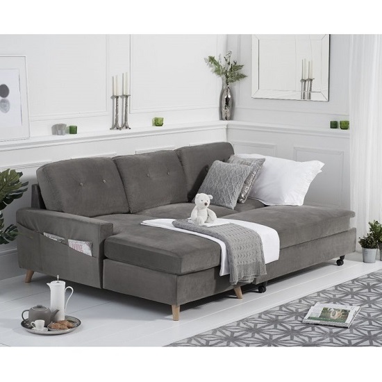 Coreen Velvet Left Hand Facing Chaise Sofa Bed In Grey_3